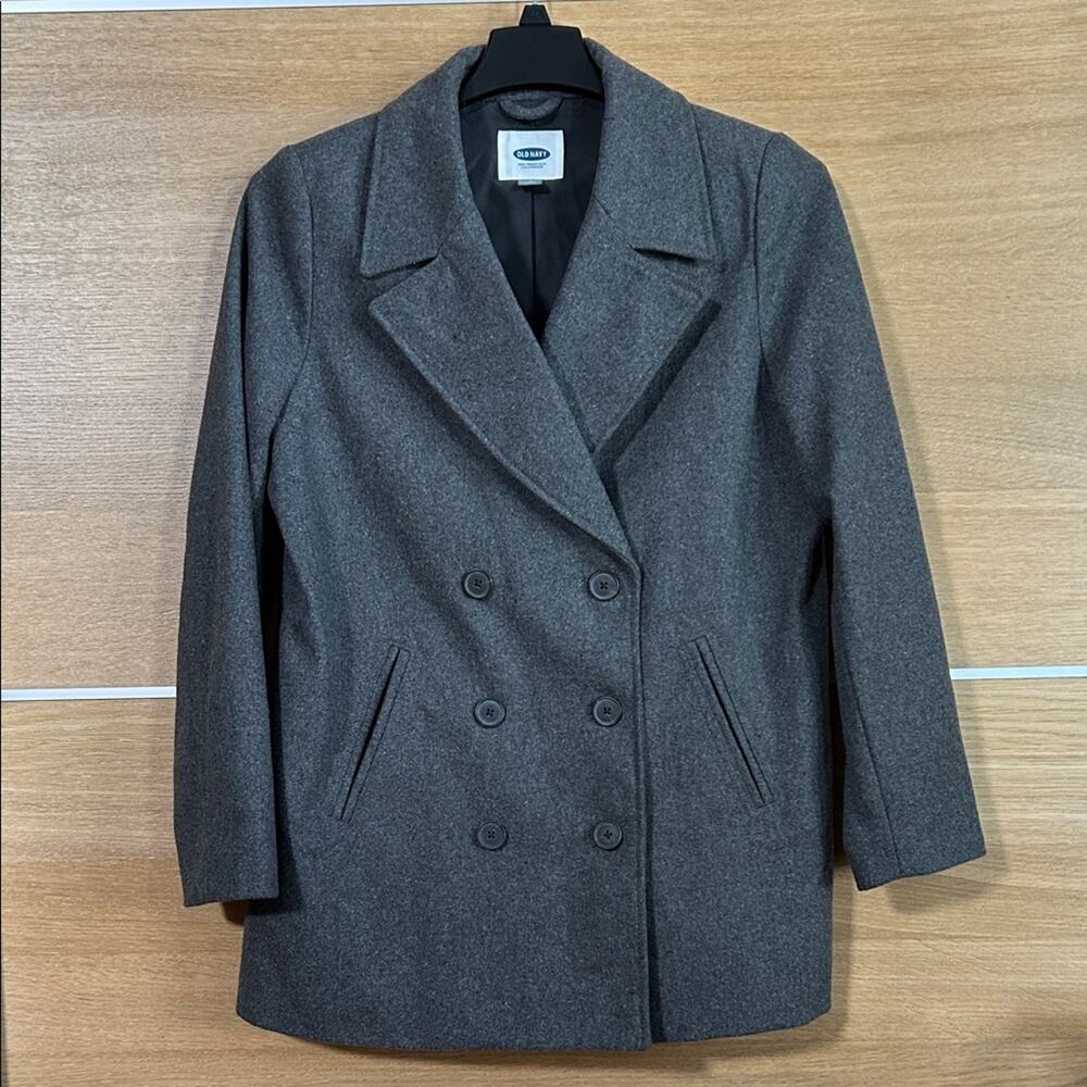 Old Navy women’s Sz Large gray recycled Wool Double-Breasted Pea Coat